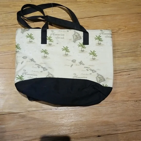 EUC Hawaiian Island handled bag zip top/inside zipped pocket 2 slide in pockets - Picture 3 of 11
